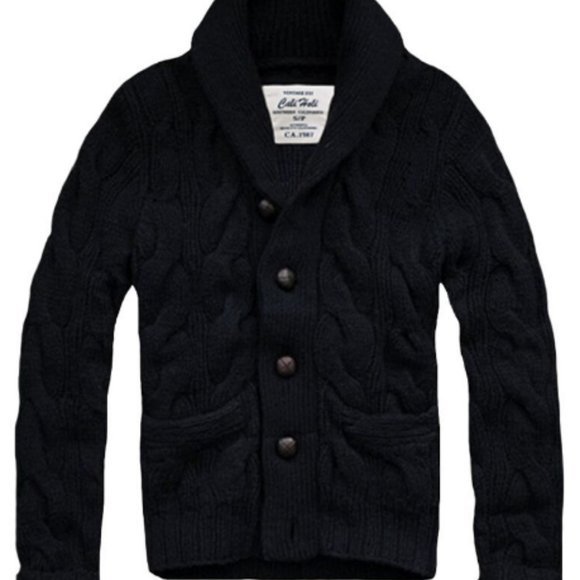 Brand New $158 Mens CALI HOLI Cable Knit Shawl Collar Cardigan Sweater Navy - Picture 1 of 3